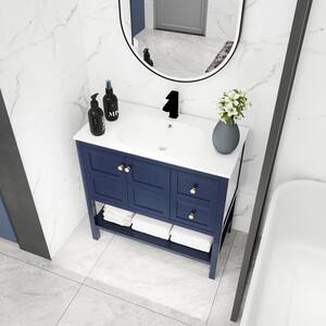 Anky 35.6 in. W x 18.1 in. D x 35.1 in. H Single Sink Bath Vanity in Navy Blue with White Gel Acrylic Top
