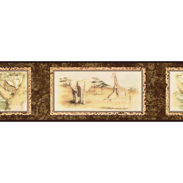 The Wallpaper Company 9 in. x 15 ft. Black and Brown African Animals Border-DISCONTINUED