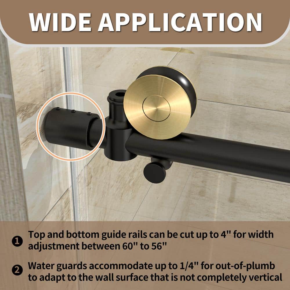Matte Black Frameless Sliding Shower Door with Clear Glass