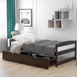 Espresso Twin Size Platform Bed with 2-Drawers