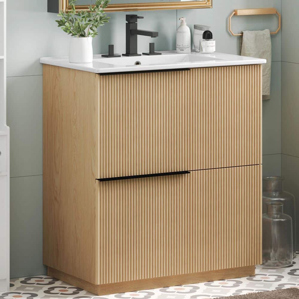 30 in. Freestanding Natural Bath Vanity with White Ceramic Top price history on PriceWatchPro