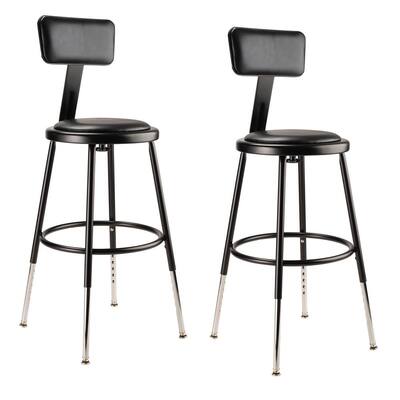 19 in. - 27 in. Height Adjustable Black Heavy Duty Vinyl Padded Steel Stool with Backrest (2-Pack)
