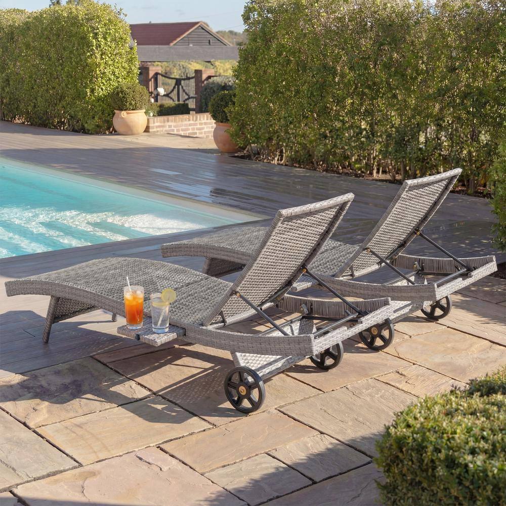 "80"" Outdoor Wicker Chaise Lounge Chairs Set of 2 with Wheels, Pull-Out Table, Adjustable Back, Gray" price history on PriceWatchPro