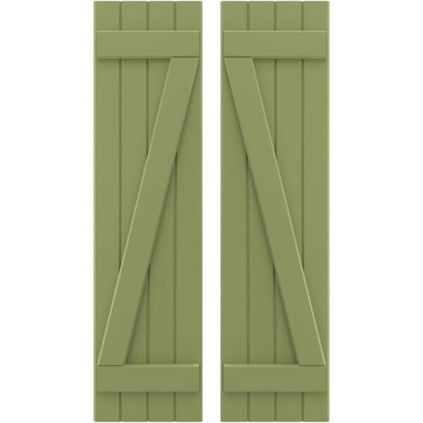 Ekena Millwork 14 in. W x 35 in. H Americraft 4 Board Exterior Real Wood Joined Board and Batten Shutters with Z-Bar Moss Green