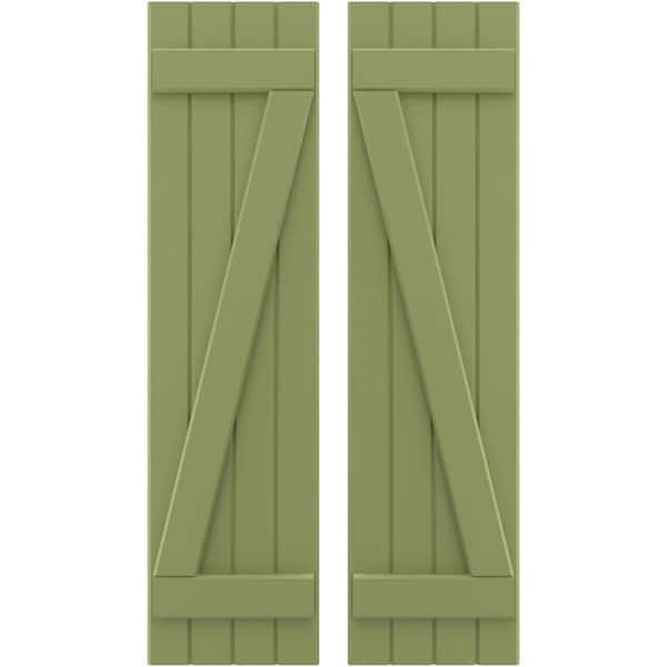 Ekena Millwork 14 in. W x 62 in. H Americraft 4-Board Exterior Real Wood Joined Board and Batten Shutters with Z-Bar in Moss Green