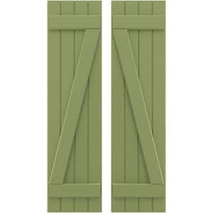 14 in. W x 77 in. H Americraft 4-Board Exterior Real Wood Joined Board and Batten Shutters with Z-Bar in Moss Green