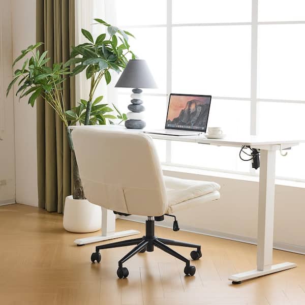 Winado Oil-Waxed Leather Seat Swivel Adjustable Office Chair in White