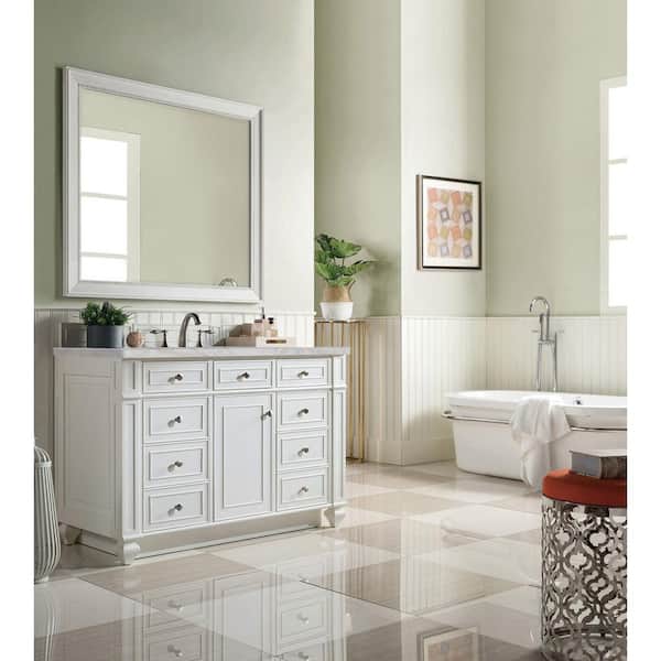 James Martin Vanities Bristol 48.0 in. W x 23.5 in. D x 34.0 in. H Bathroom Vanity in Bright White with Victorian Silver Silestone Quartz Top