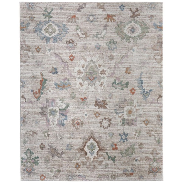 5 ft. x 8 ft. Tan Brown And Blue Abstract Distressed Area Rug