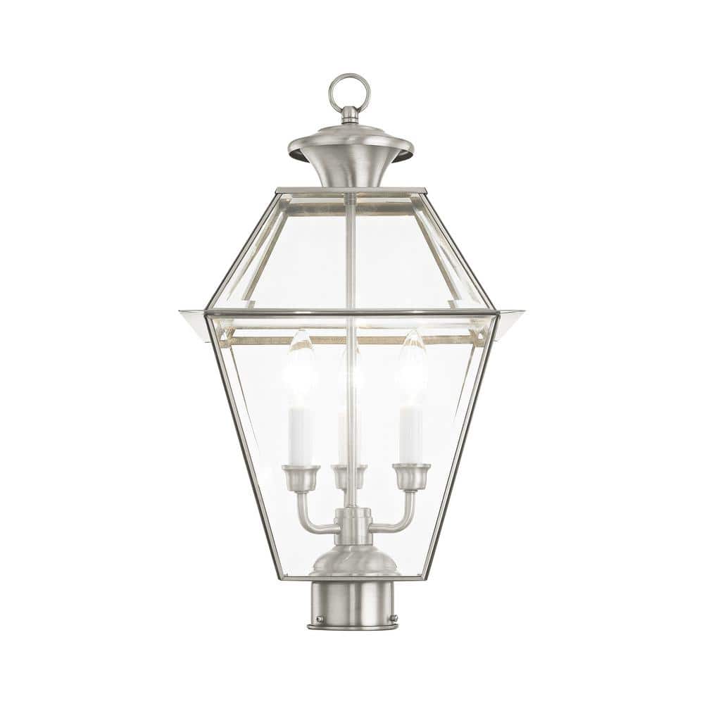 Charleston Inspired Brushed Nickel 3-Light Outdoor Post Lantern