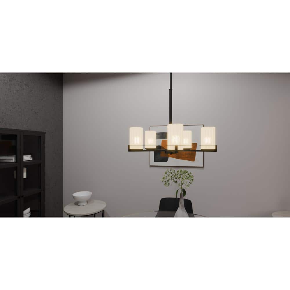 Seymour Matte Black 5-Light Chandelier with Opal Glass Shades