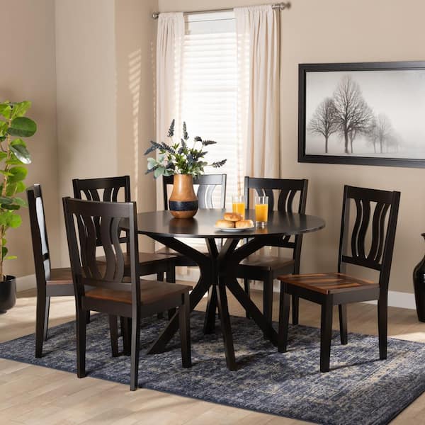 Baxton Studio Mare 7 Piece Dark Brown and Walnut Brown Dining Set