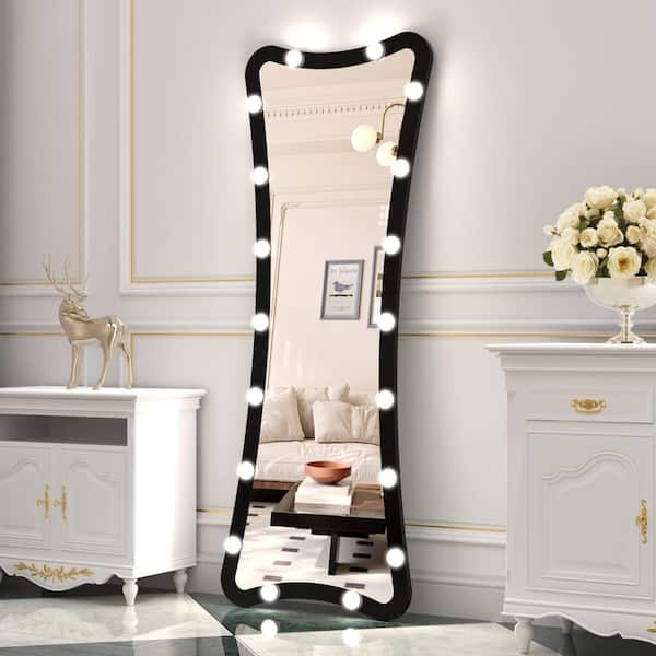 Tradrou Black 24 in. W x 63 in. H Rectangle LED Glass Full-Length Framed Mirror