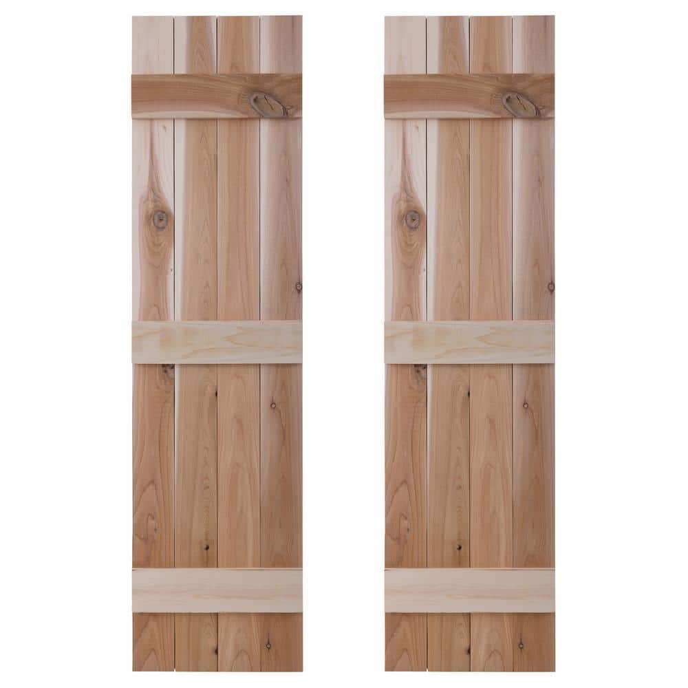 14 in. x 42 in. Traditional Wood Board and Batten Shutters Pair in ...