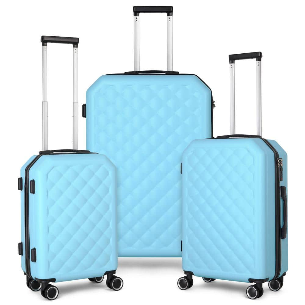 HIKOLAYAE 3-Piece Luggage Set with Luxe Sherpa Blanket - Azure Blue ...