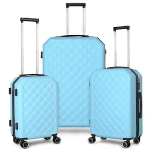 3-Piece Luggage Set with Luxe Sherpa Blanket - Azure Blue with Blue Snowflake