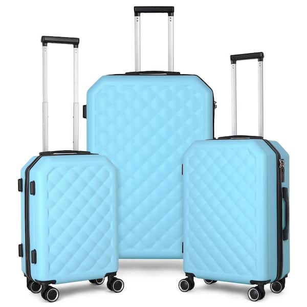HIKOLAYAE 3-Piece Luggage Set with Luxe Sherpa Blanket - Azure Blue with Blue Snowflake