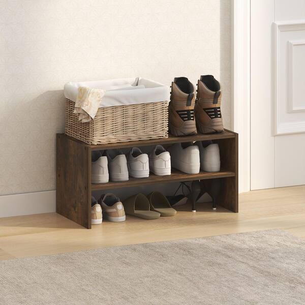Furinno 11.7 in. H 6-Pair Amber Pine Wood Shoe Rack 25037AP - The