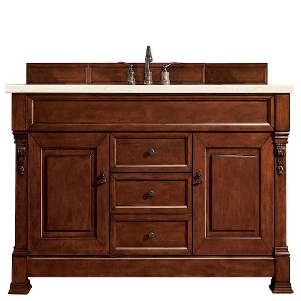 James Martin Vanities Brookfield 60 in. W x 23.5 in. D x 34.3 in. H Bath Vanity in Warm Cherry with Eternal Marfil Quartz Top