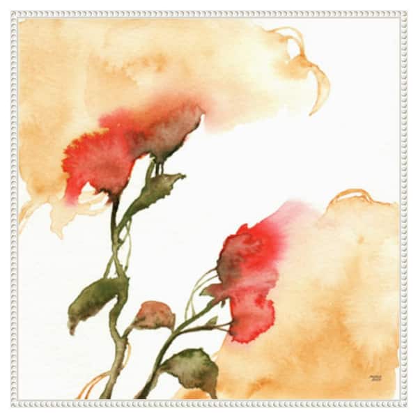 Amanti Art Watercolor Floral Yellow and Red II by Andrea Bijou 30 in. W x 30 in. H Canvas Float Frame in White