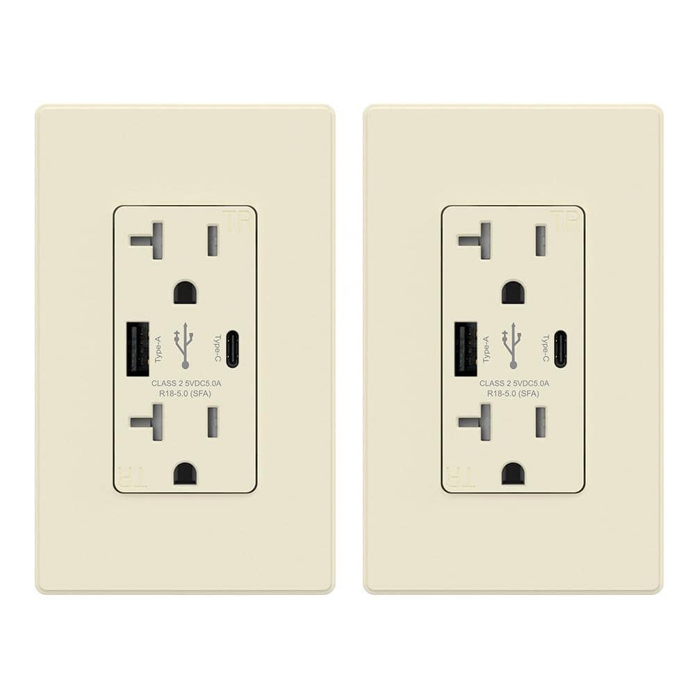 Elegrp 25 Watt 20 Amp Type C And Type A Usb Duplex Outlet Smart Chip High Speed Charging Wall 4636