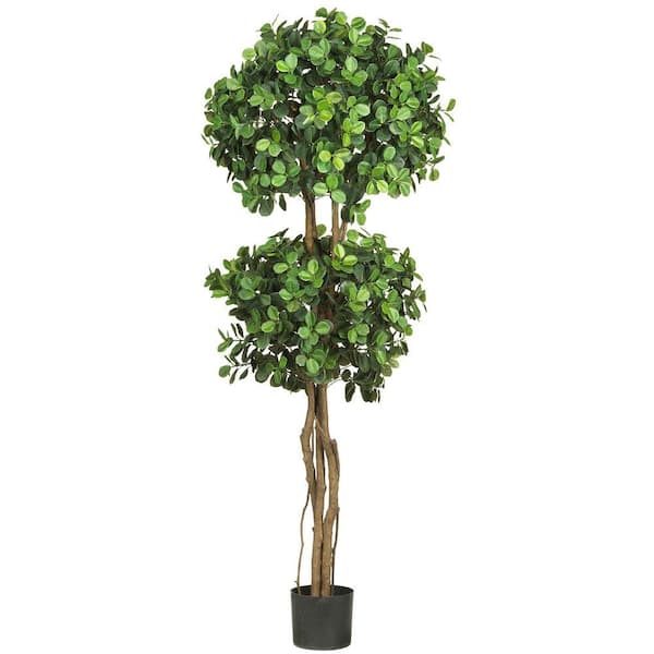 Nearly Natural 5.5 ft. Artificial Green Eucalyptus Double Ball Topiary Silk Tree