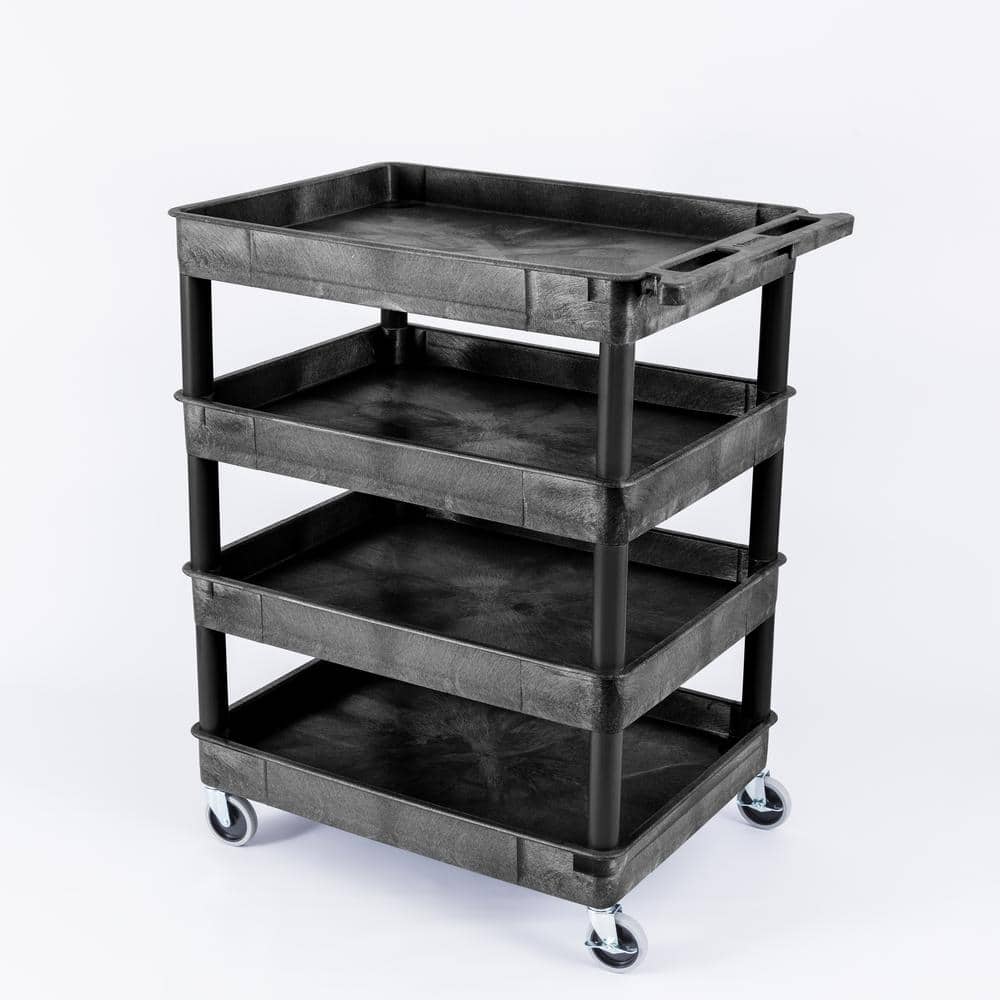 Black Thermoplastic Resin 4-Shelf Utility Cart with Wheels