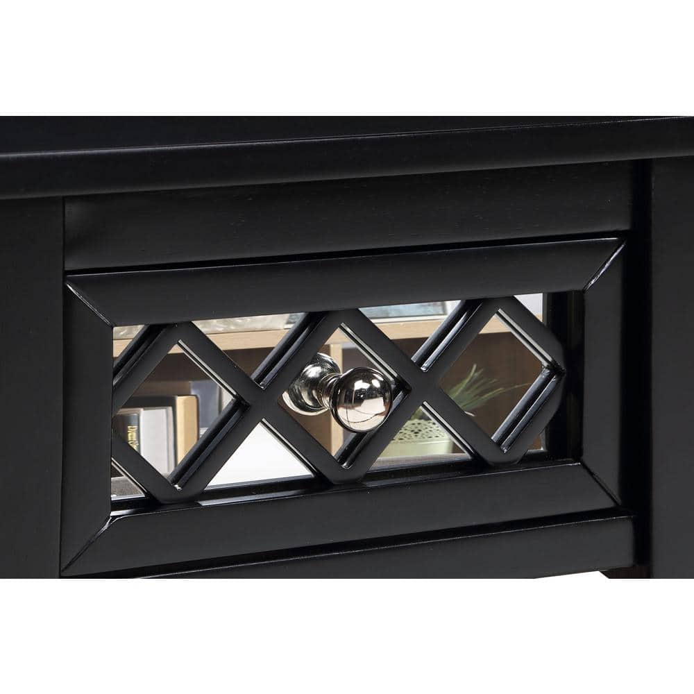 French Country Khloe Deluxe Black Wood and Metal 1-Drawer Accent Table