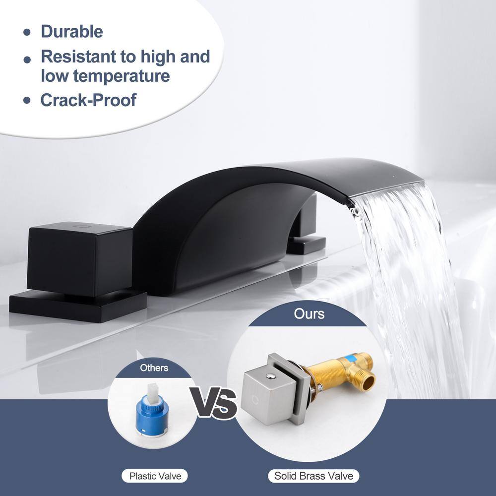 Matte Black Brass Double Handle Waterfall Tub Faucet