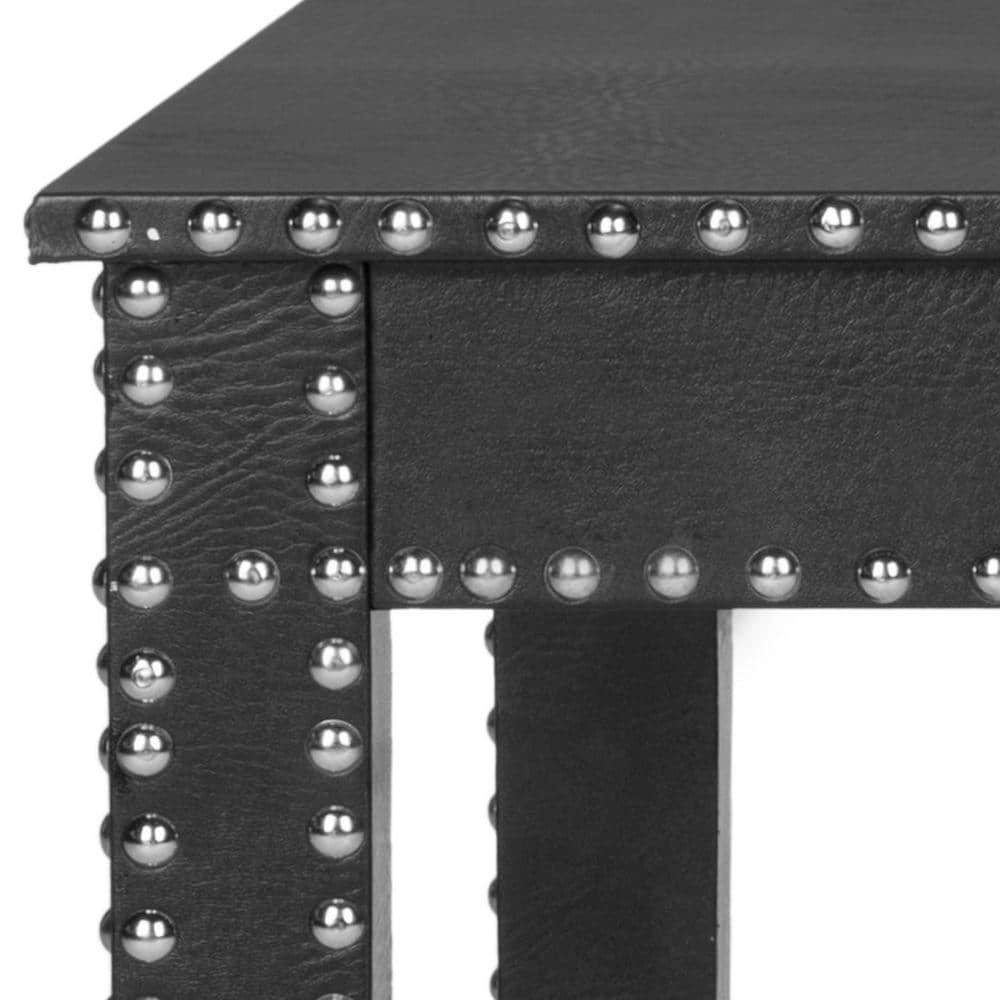 Crispis 24" Black Wood Rectangular Coffee Table with Silver Nailhead Trim