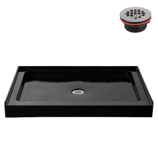 GB-2505-24-BL 48 in. x 30 in. Alcove Acrylic Shower Pan Base in Glossy Black with Center Drain, Drain Included