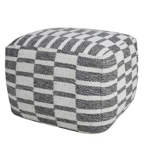 Modern Gray / White 18 in. x 18 in. x 14 in. Checkered Dimensional Pouf Ottoman