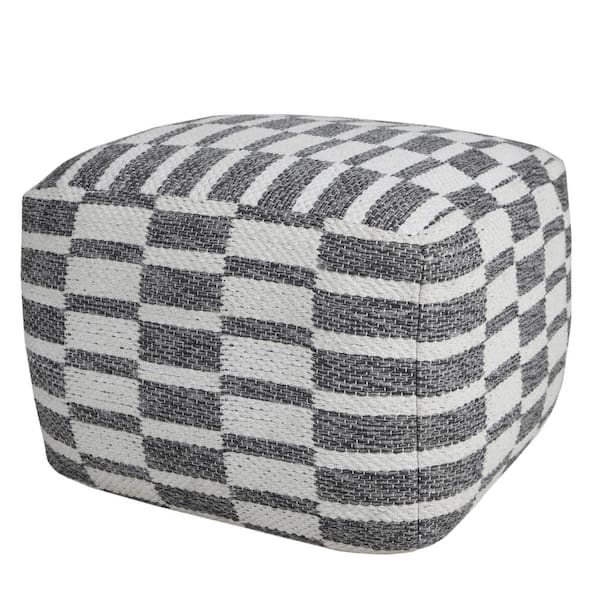 Unbranded Modern Gray / White 18 in. x 18 in. x 14 in. Checkered Dimensional Pouf Ottoman