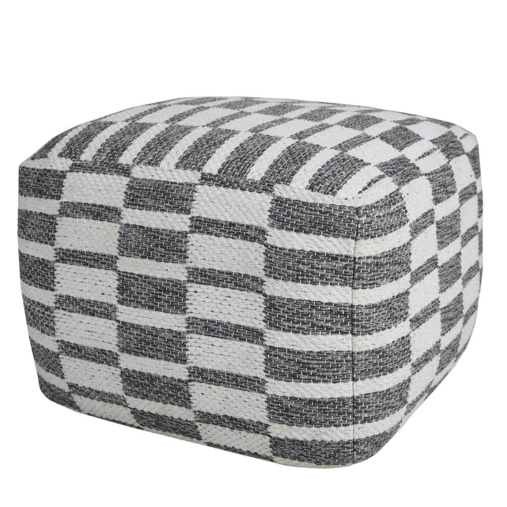 Modern Gray / White 18 in. x 18 in. x 14 in. Checkered Dimensional Pouf Ott