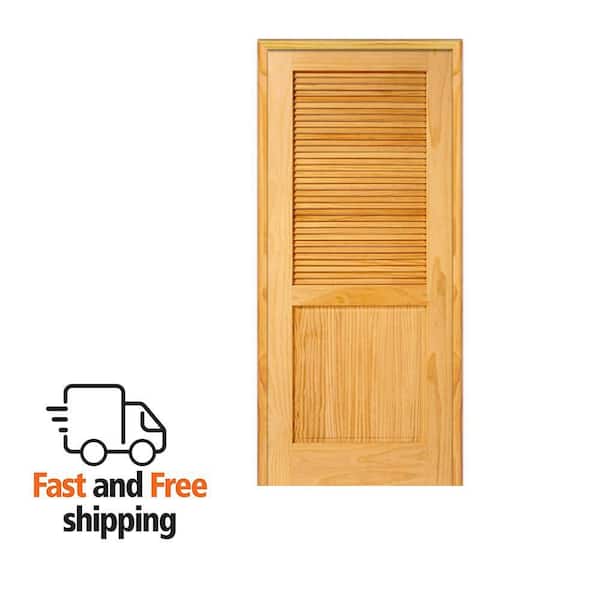 MMI DOOR 72 in. x 80 in. Half Louver 1-Panel Unfinished Pine Wood