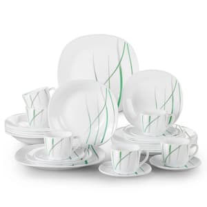 Aviva 30-Piece Opal Glassware Green Lines Dinnerware Set (Service for 6)