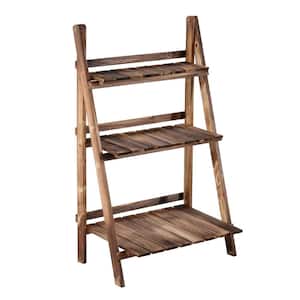 23.75 in. L x 14.2 in. W x 37 in. H Brown Wood Folding Flower Rack Stand for Plant Display