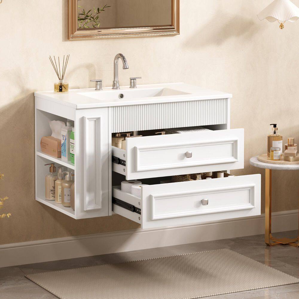 30 in. Single Sink Floating White Bath Vanity with White Ceramic Sink Top, Bathroom Storage Cabinet with 2 Drawers price history on PriceWatchPro