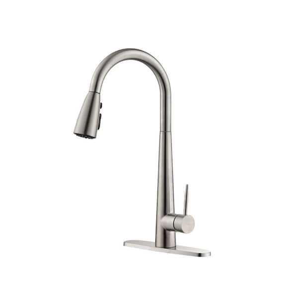 Nestfair Single Handle Pull Down Sprayer Kitchen Faucet in Brushed Nickel