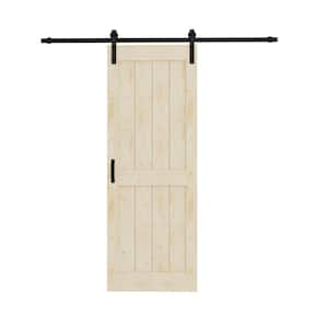 30 in. x 84 in. Paneled H Shape Solid Core Pine Unfinished Wood Sliding Barn Door Slab with Hardware Kit