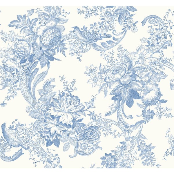 A-Street Prints Carmel Light Blue Baroque Florals Wallpaper Sample