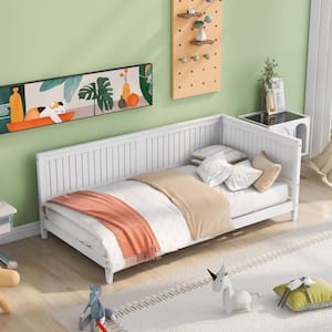 White Wood Frame Twin Size Daybed with Semi-Enclosed Bed Rail
