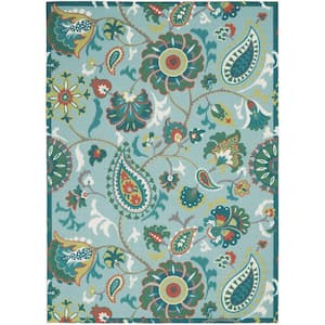 Sun N Shade Light Blue 5 ft. x 8 ft. Floral Geometric Traditional Indoor/Outdoor Area Rug