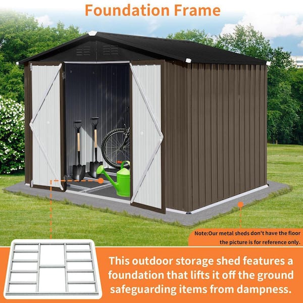 ToolCat 8 ft. D x 6 ft. W Metal Garden Shed, Brown/Black