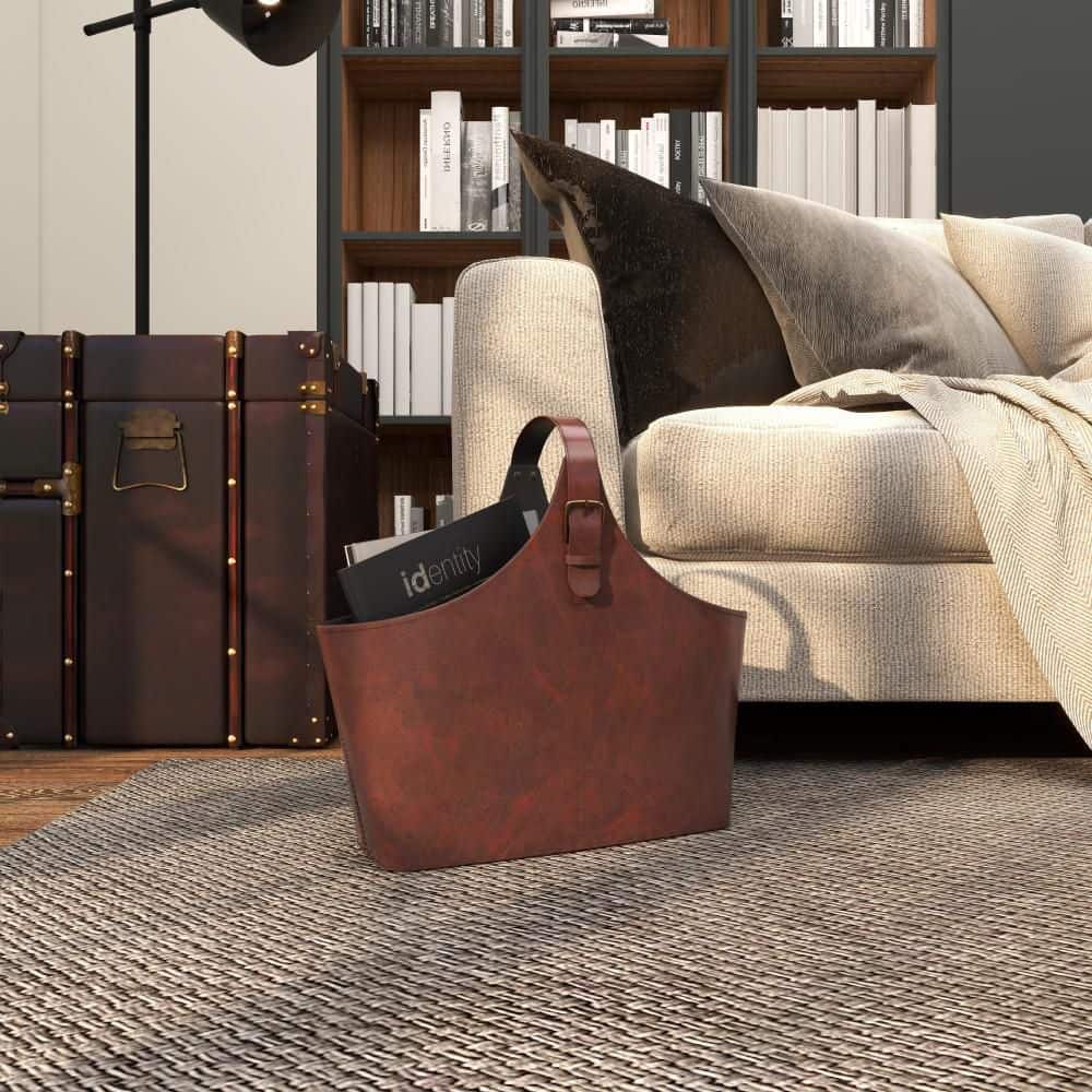 Litton Lane Dark Brown Wood Modern Magazine Rack Holder 042265