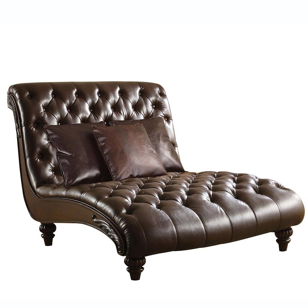 Anondale Classic Elegance Button-Tufted Chaise in 2-Tone Brown