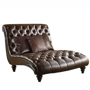 Anondale 2 Tone Brown Leather with 3 Pillows Chaise