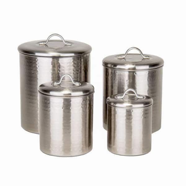 Old Dutch 4-Piece Hammered Canister Set in Brushed Nickel