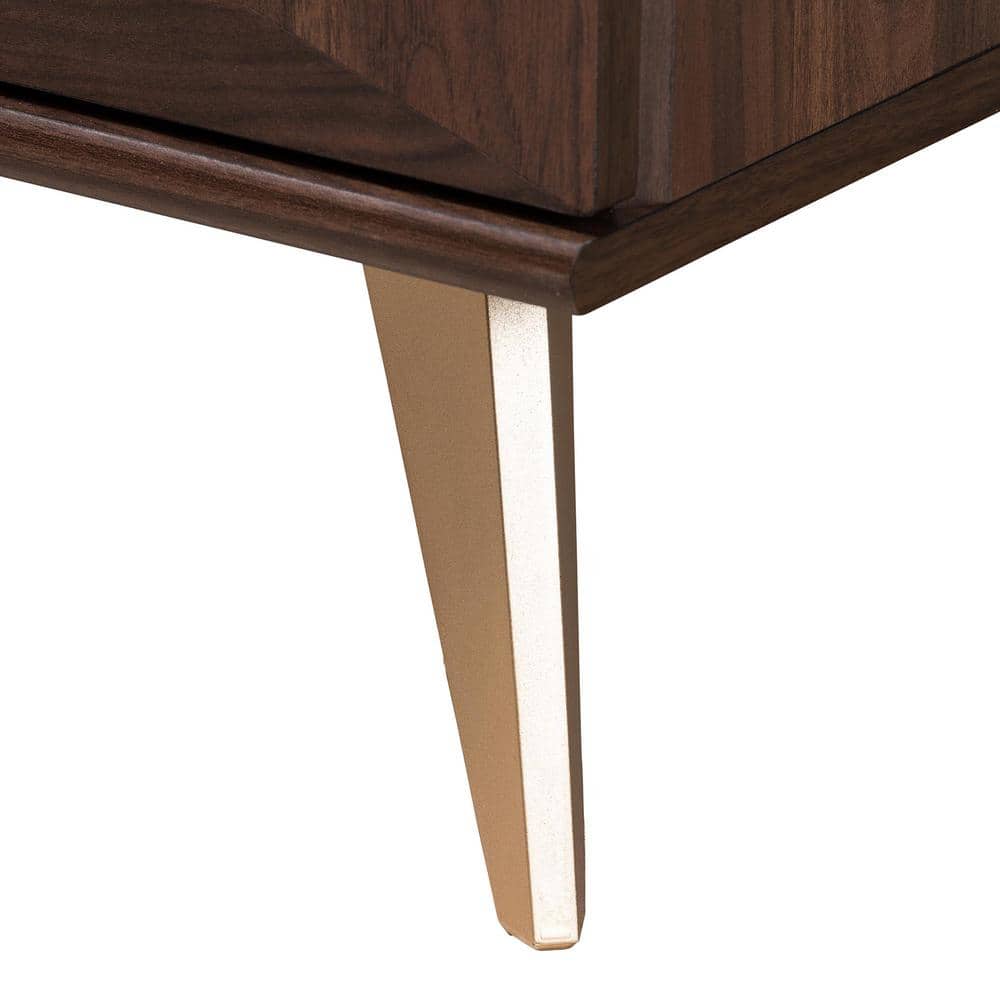 Graceland Walnut Brown 2-Drawer Nightstand with Gold Cone Legs