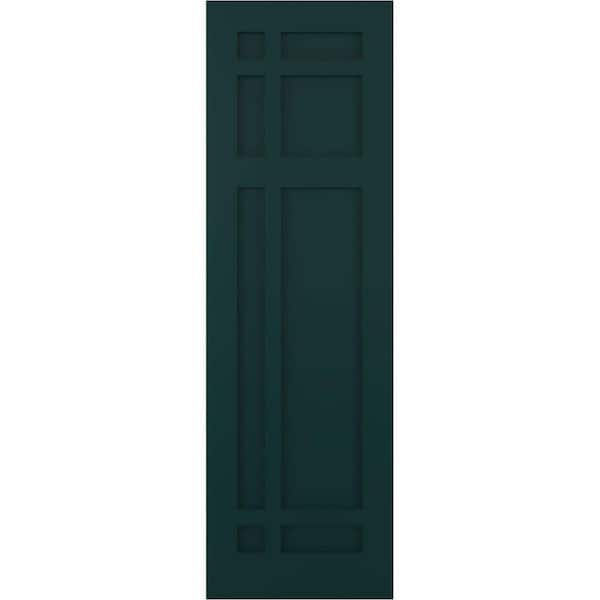 Ekena Millwork 12 in. x 28 in. True Fit Flat Panel PVC San Juan Capistrano Mission Style Fixed Mount Shutters Pair in Thermal Green